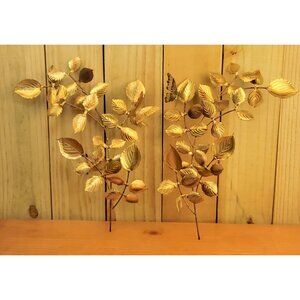 Vintage Mid-Century Modern Metal Leaf Wall Art, Set 2